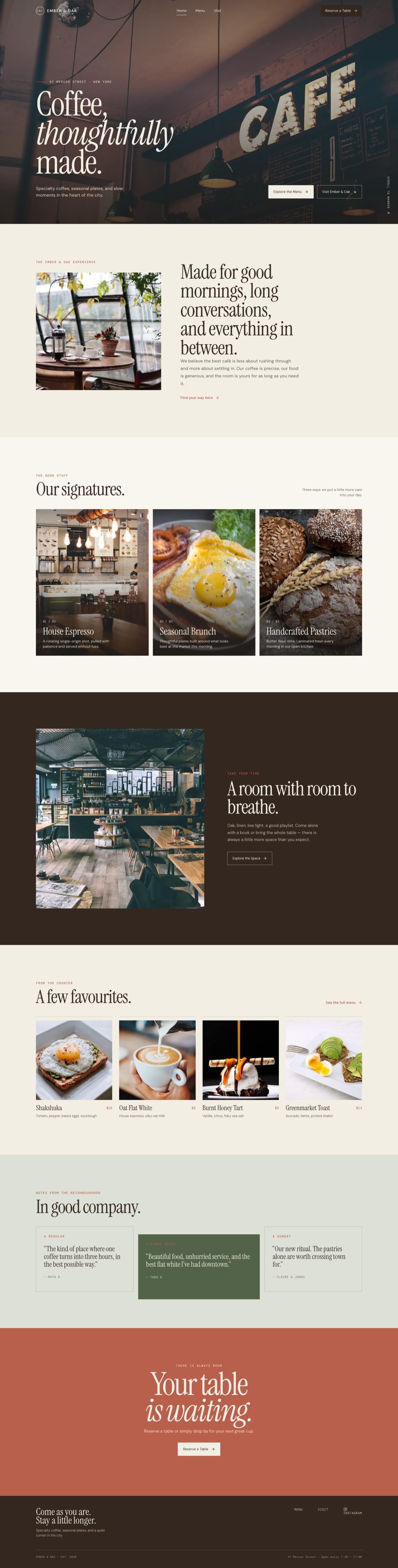Ember & Oak website — full homepage