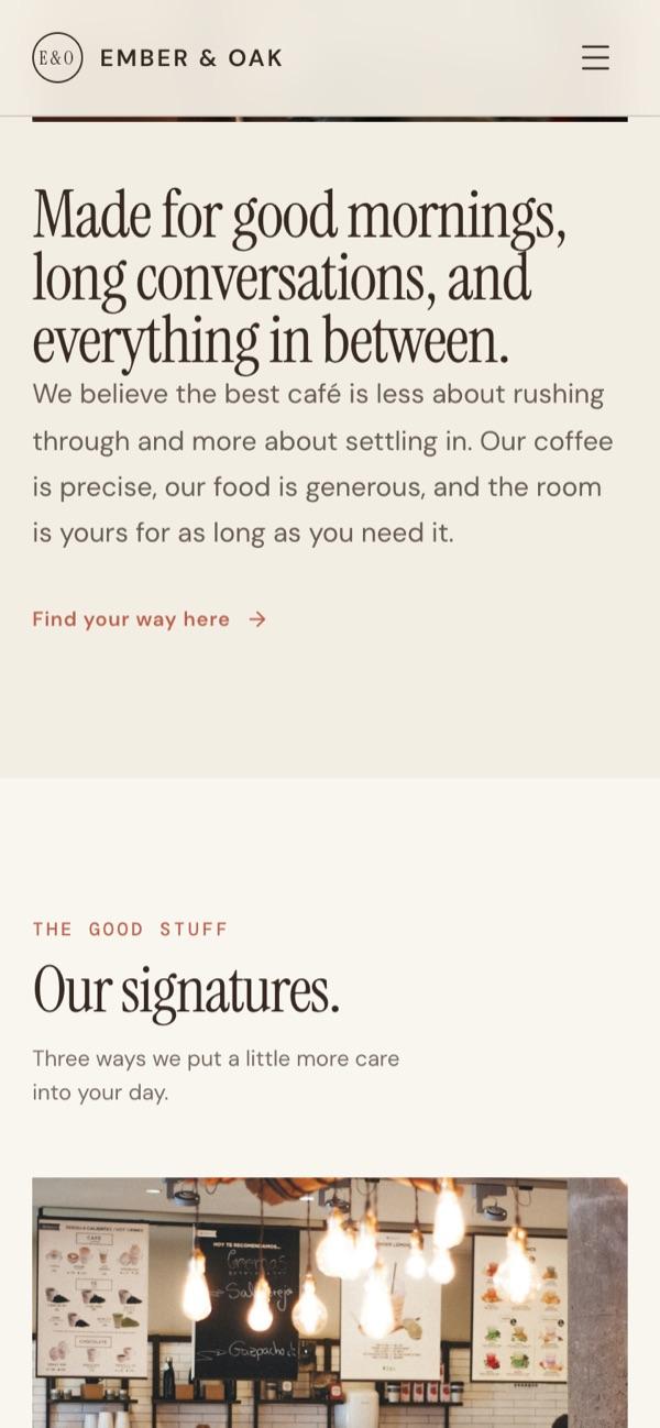 Ember & Oak on a phone — screen 2